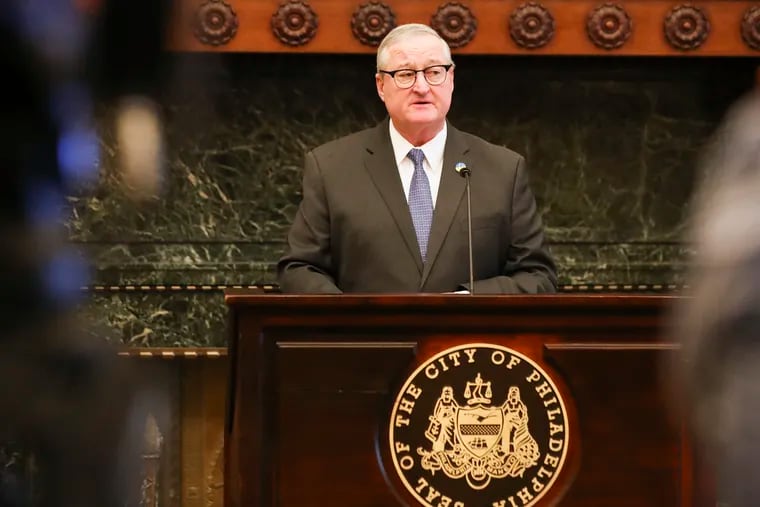 Mayor Jim Kenney gives opening remarks during his press conference announcing his administration’s priorities for 2023 at City Hall in Philadelphia on Wednesday, Jan. 11, 2023.