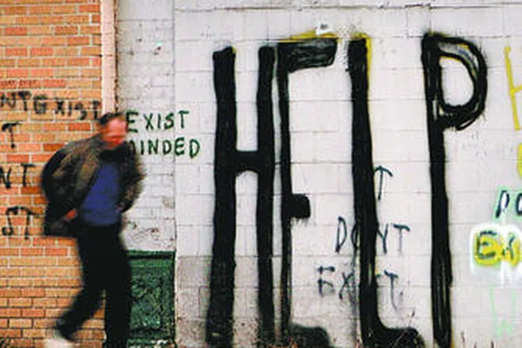 &quot;HELP&quot; reads a wall in Detroit, where over 21 percent are jobless, the ex-mayor is jailed and the football team is 0-14.
