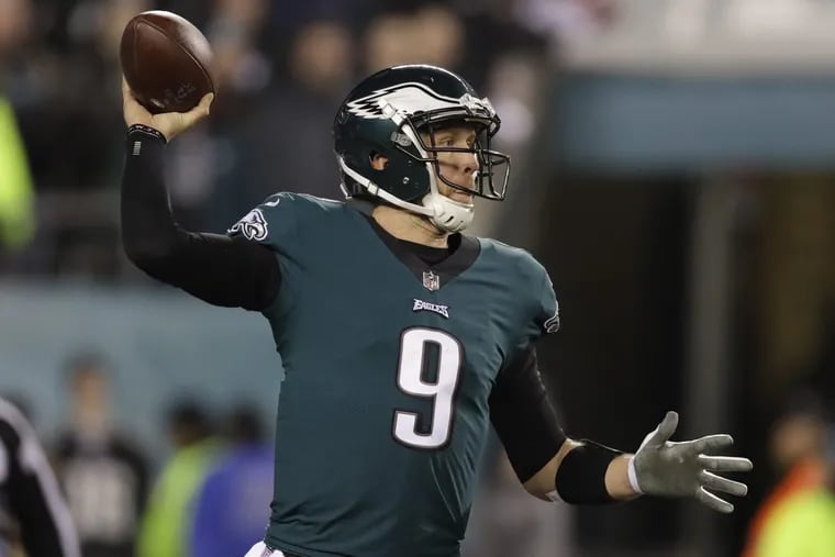 Eagles quarterback Nick Foles throws the football in the third-quarter against the Minnesota Vikings in the NFC Championship game on Sunday, January 21, 2018 in Philadelphia.