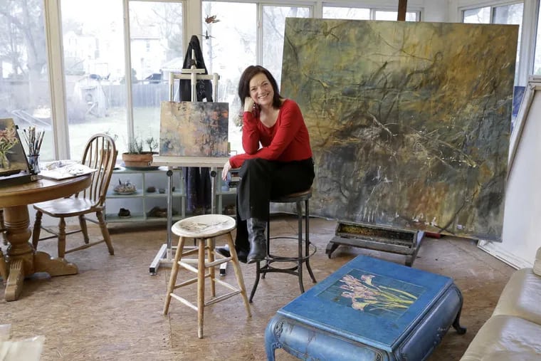 Artist Deborah Moss Marris in the home studio of the Victorian in Pennsauken she and husband Mitch Marris restored.