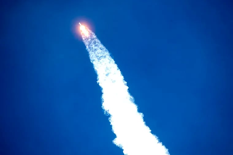 The SpaceX Falcon 9 rocket takes flight.