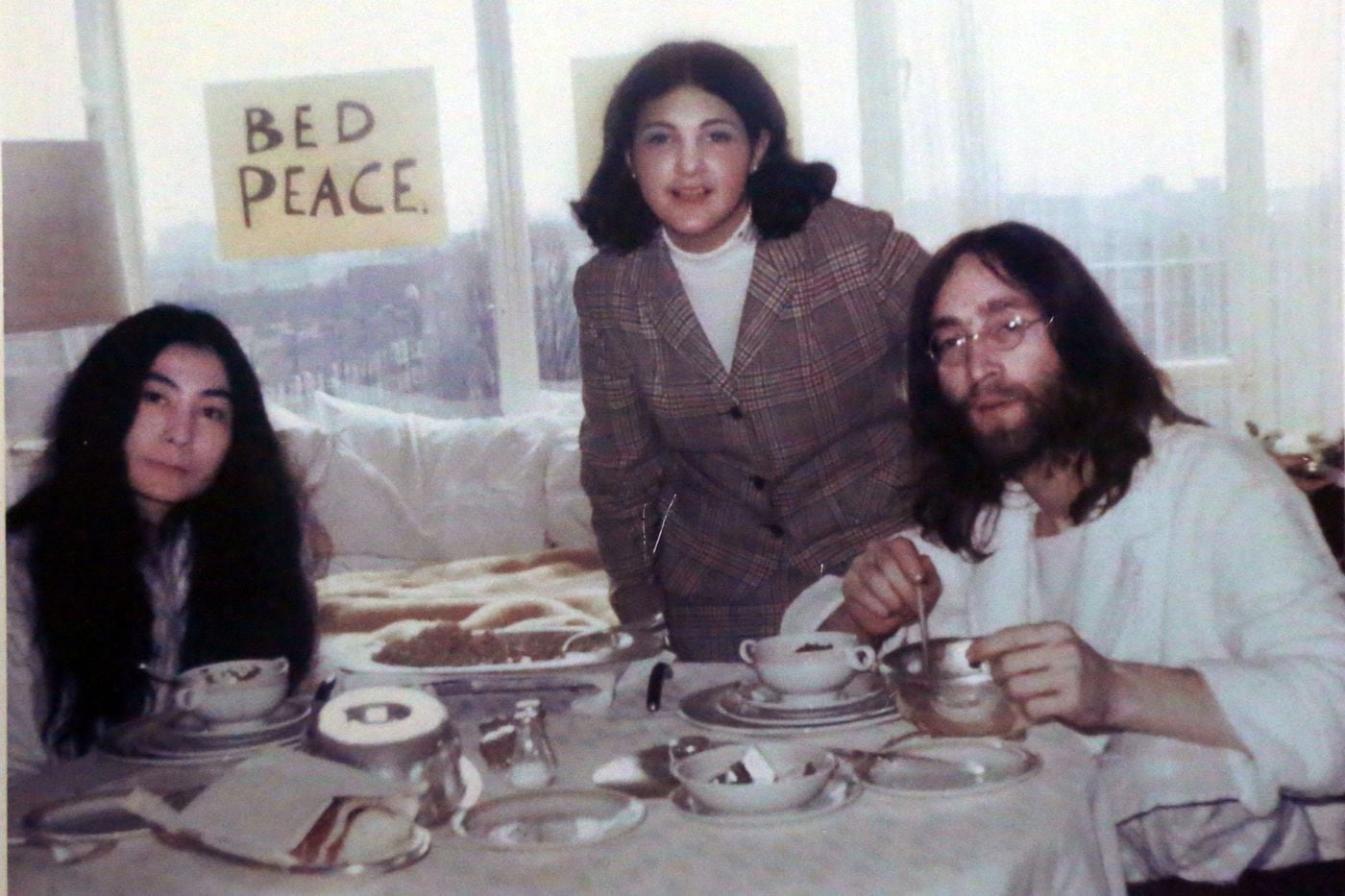 Alisa Cooper when she interviewed John Lennon and Yoko Ono during their famous bed-in, at the Hilton Hotel, in Amsterdam, when she was a high school student 50 years ago. 