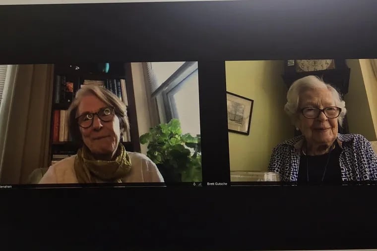 Ann McClenahan (left) and her mother, Barbara McClenahan, 90, had a virtual visit in April with Barbara McClenahan's doctor, Lisa Walke. Ann was in Boston, Barbara was in Newtown Square, and Walke was in Philadelphia. This was Walke's view of the meeting.