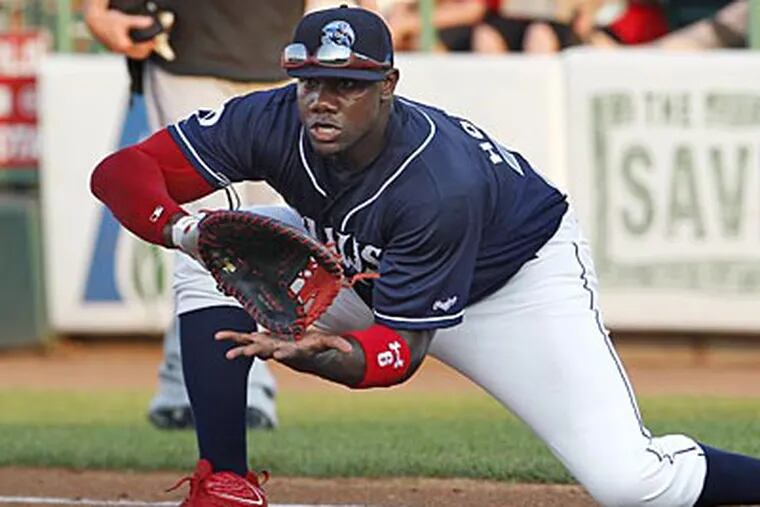 Ryan Howard played five innings at first base for the Lakewood BlueClaws on Friday night. (Ron Cortes/Staff Photographer)