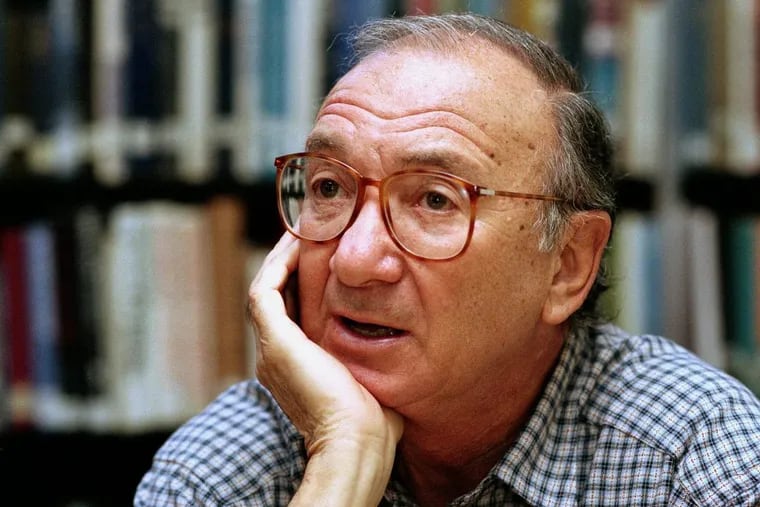 FILE- In this Sept. 22, 1994, file photo, american playwright Neil Simon answers questions during an interview in Seattle, Wash. Simon, a master of comedy whose laugh-filled hits such as "The Odd Couple," "Barefoot in the Park" and his "Brighton Beach" trilogy dominated Broadway for decades, died on Sunday, Aug. 26, 2018. He was 91. (AP Photo/Gary Stuart, File)