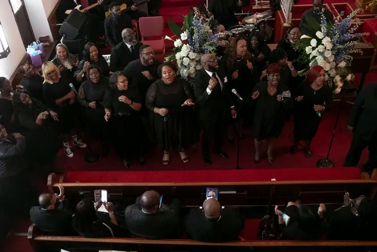 The choir sings during the funeral service for Walter Wallace Jr. at the National Temple Baptist Church in Philadelphia on Saturday, Nov. 7, 2020. Wallace was shot and killed by Philly police on Oct. 26.