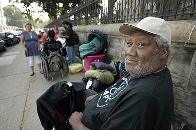 Marshall Brown, a member of ADAPT, a disability rights group, joins a protest outside Philadelphia Nursing Home. The group wants Mayor Nutter to provide community-based services to those with disabilities and eventually close the facility.