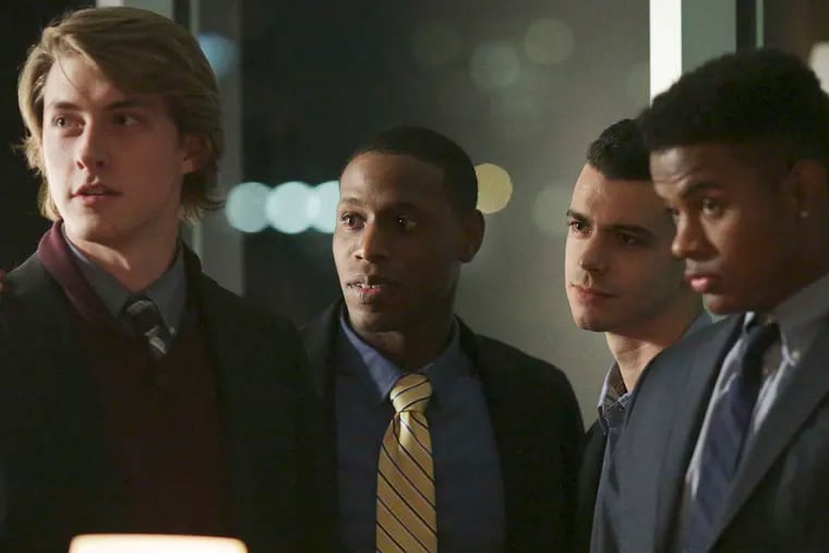 "American Crime" explores bullying , teen sex, and sexual identity after an alleged attack at a party by high school basketball players, played by (from left) Michael Seitz, Andre Williams, Joey Pollari, and Trevor Jackson.