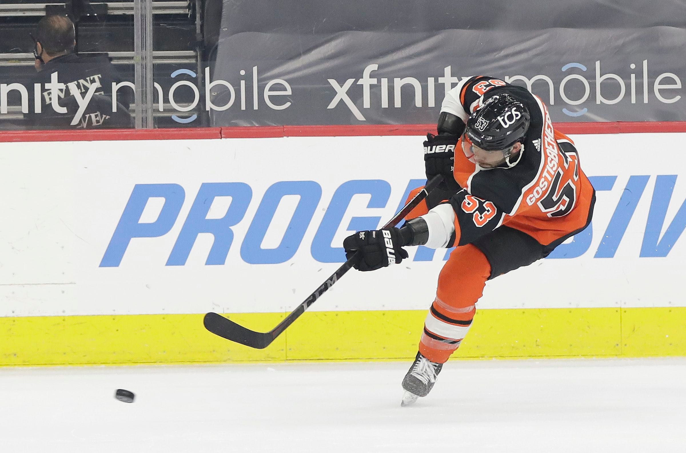 December 15, 2015: Philadelphia Flyers defenseman Shayne Gostisbehere (53)  in action during the NHL game between the Carolina Hurricanes and  Philadelphia Flyers at Well Fargo Center in Philadelphia, Pennsylvania. The  Philadelphia Flyers
