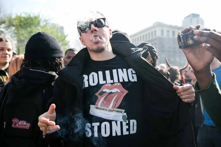 Hundreds of pot smokers gathered at Independence Mall outside of the Liberty Bell to celebrate the marijuana holiday, "420".