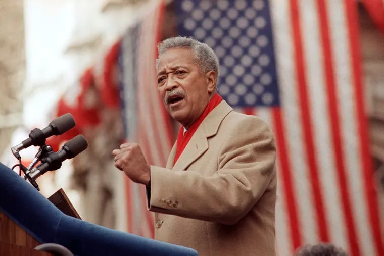 David Dinkins delivers his first speech as mayor of New York. Dinkins, New York City’s first African-American mayor, died Monday.