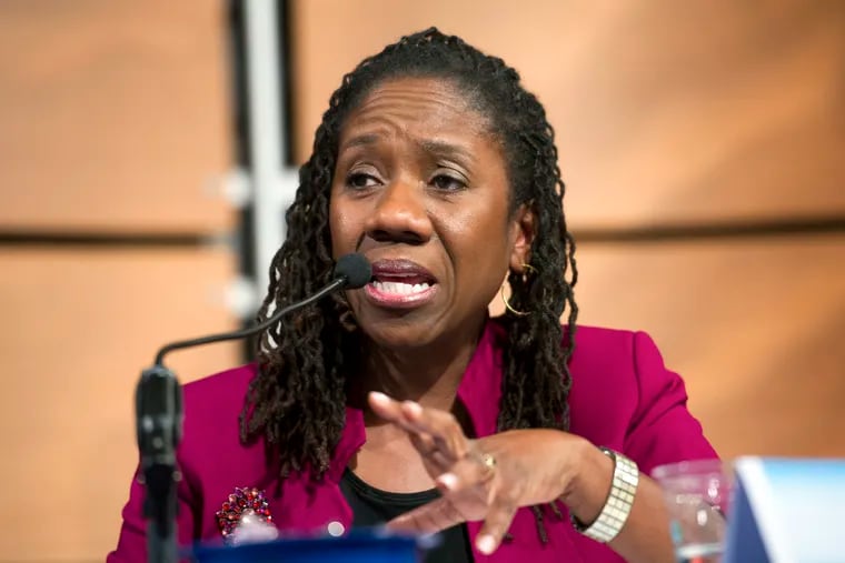 Sherrilyn Ifill, president and director-counsel of the NAACP Legal Defense and Educational Fund, speaks at the President's Task Force on 21st Century Policing in 2015. President Joe Biden has already narrowed the field for his first U.S. Supreme Court pick. Ifill is on the shortlist.