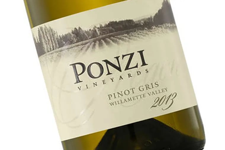 Ponzi Pinot Gris Willamette Valley 2013. Courtesy of Ponzi Vineyards