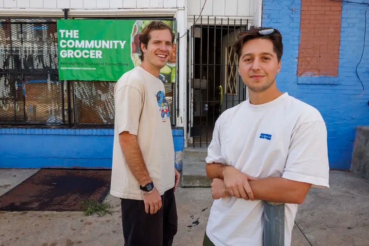 Alex Imbot (left) and Eli Moraru, business partners and University of Pennsylvania graduates, will be opening a nonprofit corner store that will provide Cobbs Creek residents with a fresh hot food options.
