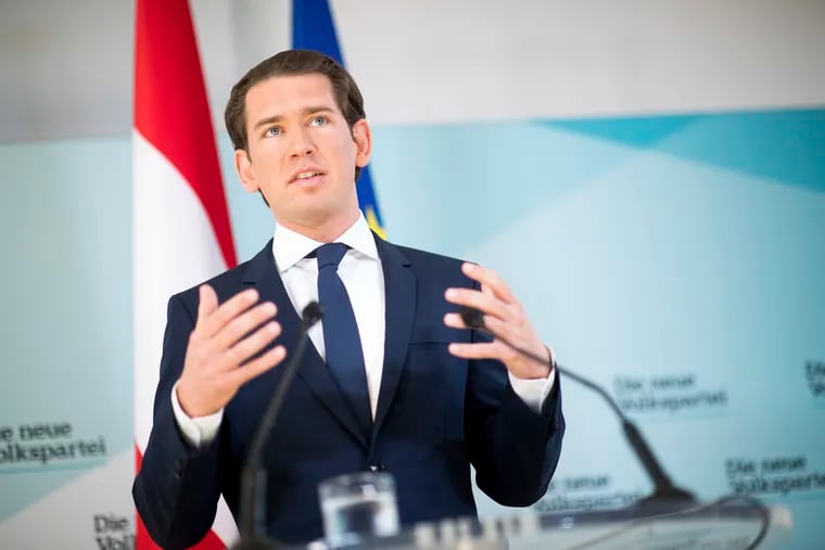 Austrian Chancellor Sebastian Kurz, of the Austrian People's Party, OEVP, addresses the media during a news conference in Vienna, Austria, Monday, May 20, 2019. Austrian Chancellor Sebastian Kurz has called for an early election after the resignation of his vice chancellor Heinz-Christian Strache from the Freedom Party spelled an end to his governing coalition. (AP Photo/Michael Gruber)