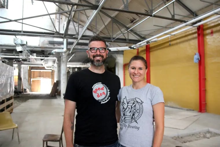 Kevin and Melissa Walter at Love City Brewing Co., 1016 Buttonwood St., during construction last summer.