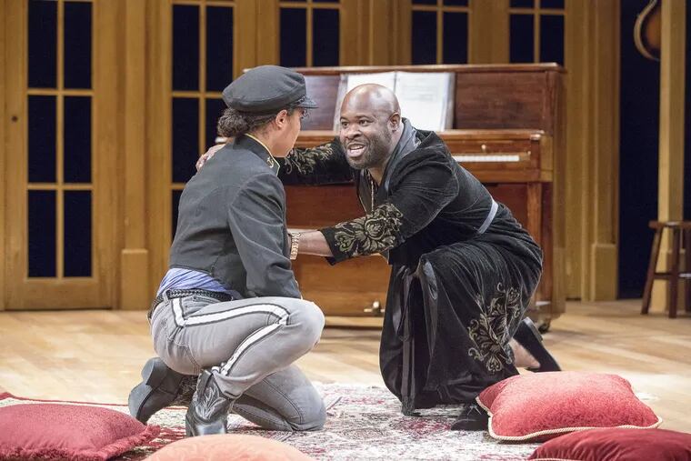 Victoria Janicki and Akeem Davis in "Twelfth Night," through July 15 at the Pennsylvania Shakespeare Festival.