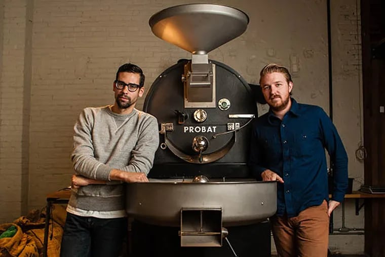 Mark Corpus (left) and Mark Capriotti are co-owners of ReAnimator Coffee, a coffee roaster on West Master Street. They currently offer five single origin roasts and three blends, but the offerings change based on seasonal availability. ( MATTHEW HALL / Staff Photographer )