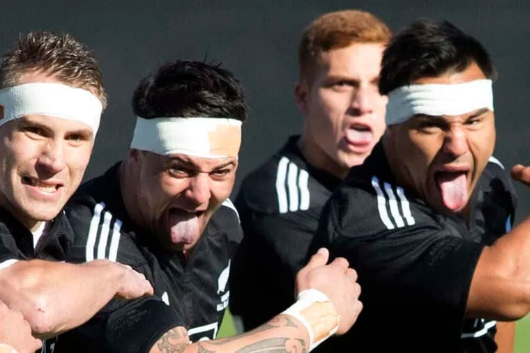 New Zealand Maori All Blacks players perform the haka, a traditional challenge, before their match against Canada in early November.