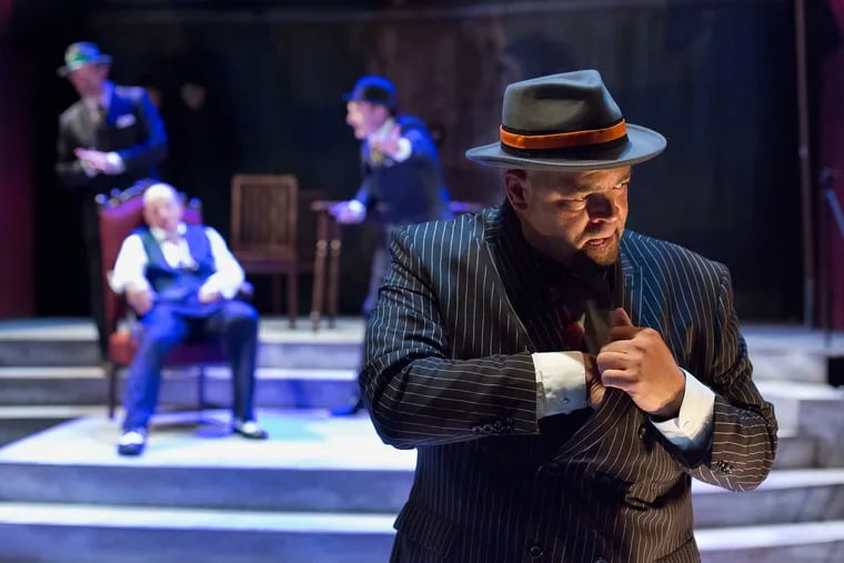 Brian Anthony Wilson (foreground) is henchman to a villainous gangster-politician in "The Resistible Rise of Arturo Ui" at Lantern Theater Company.