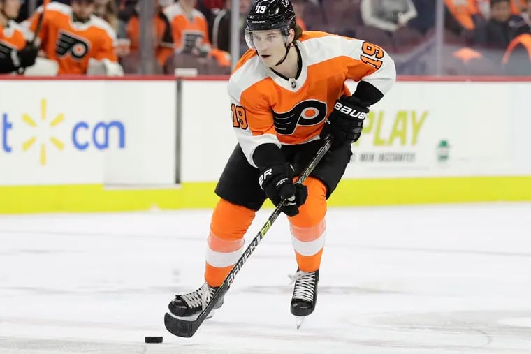 Flyers center Nolan Patrick skates with the puck against the Columbus Blue Jackets on Dec. 6.