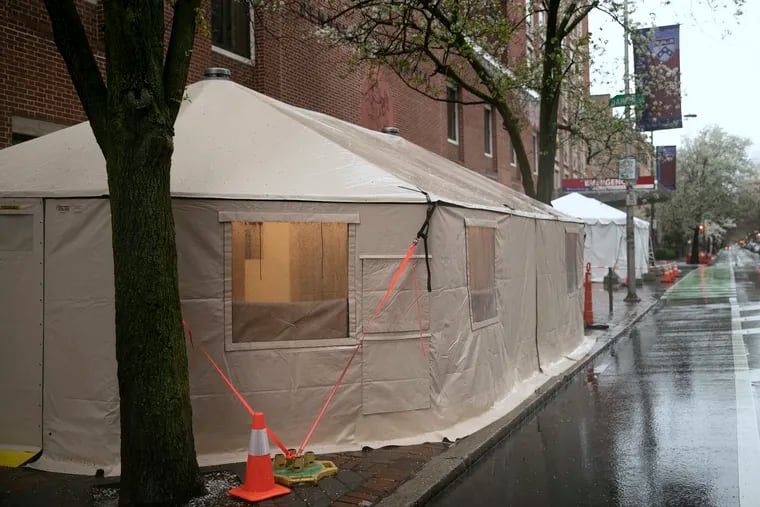 In March, Philadelphia-area hospitals were so overwhelmed with COVID-19 patients that they set up triage tents like these outside of Pennsylvania Hospital in Philly.