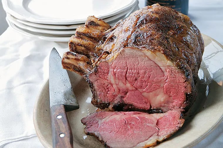 Roast prime rib of beef. Christopher Hirsheimer and Melissa Hamilton have the butcher cut the meat from the bones then tie the roast back together.