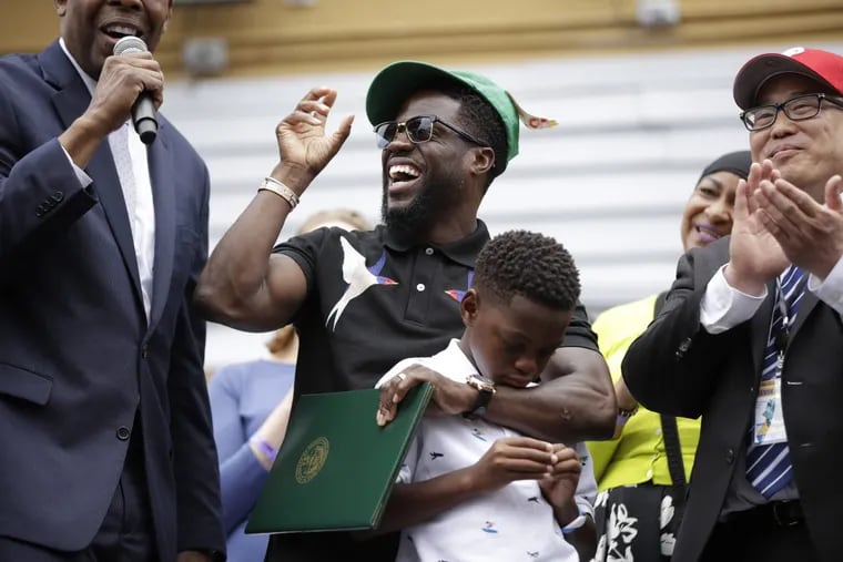 Actor-comedian Kevin Hart during the dedication of a  mural honoring him on his birthday near his childhood home in Philadelphia.