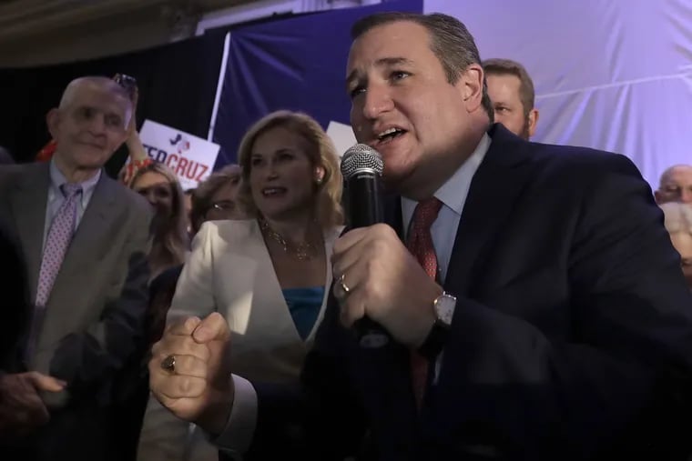 Sen. Ted Cruz, R-Texas, delivers his victory speech in Houston.