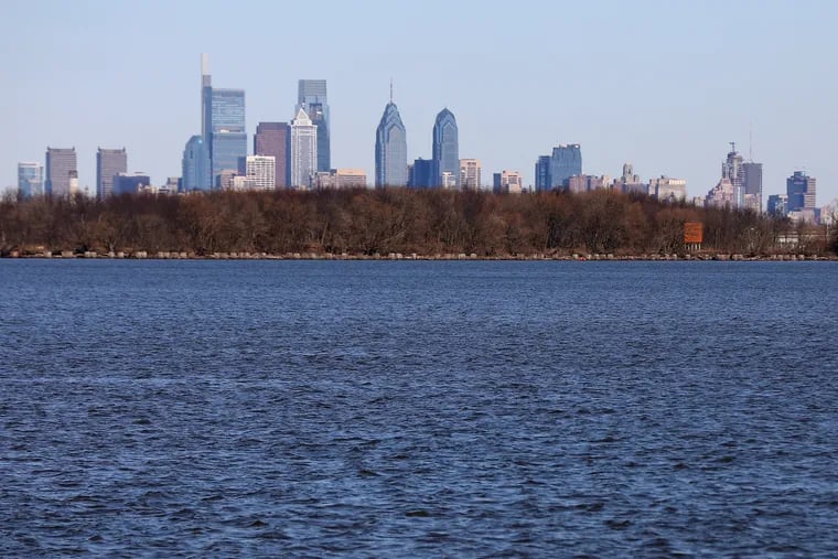 The Philadelphia skyline is pictured from Paulsboro, N.J., on Thursday, Feb. 26, 2021.