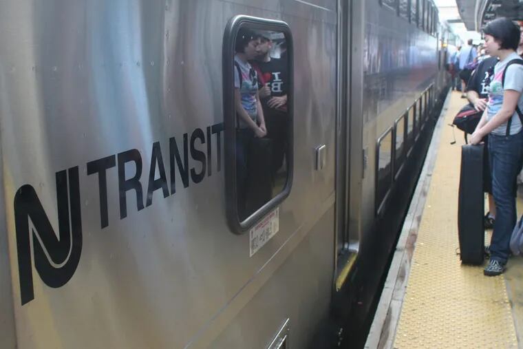 A New Jersey Transit train. The agency is adjusting service for Thursday’s Eagles parade.