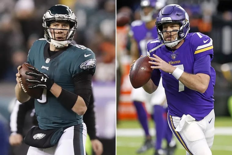 NFC championship game quarterbacks (from left) Nick Foles and Case Keenum.