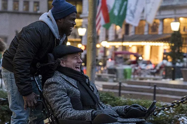 Kevin Hart (top) and Bryan Cranston in "The Upside."