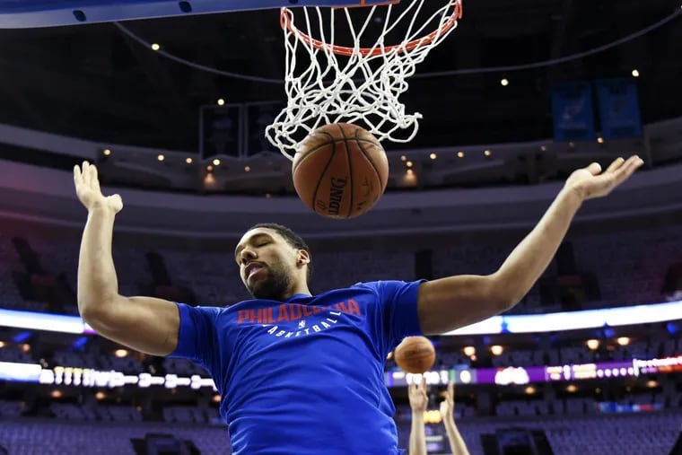 Sixers center Jahlil Okafor warms up before the team’s game against the Boston Celtics on Oct. 20.