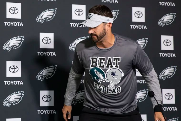 Eagles head coach Nick Sirianni wore a "BEAT DALLAS" T-shirt in September.
