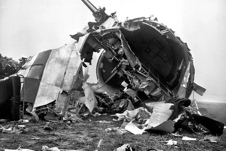 The broken hull and wreckage of the plane that carried the Cal Poly football team. Below, a memorial to the victims at the Cal Poly campus. In 1961, Fresno State and Bowling Green played the Mercy Bowl, with proceeds to offset burial costs, pay medical expenses, and set up an educational fund.