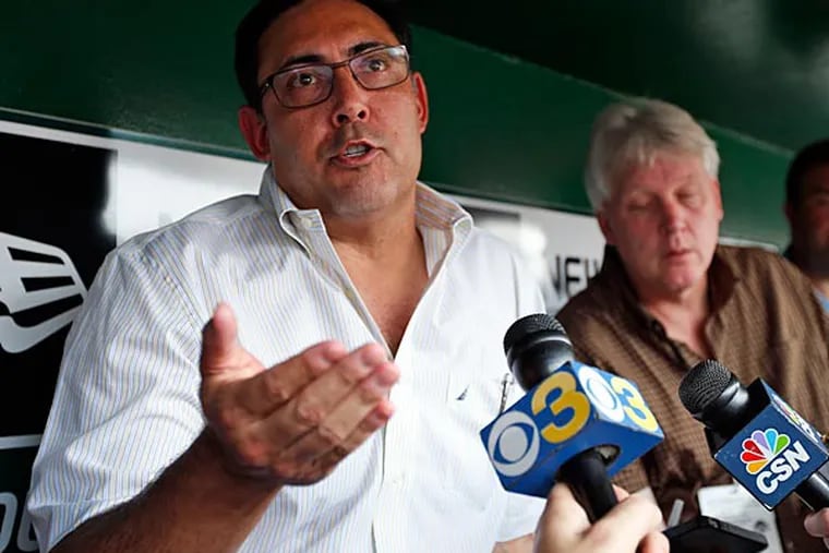 Phillies general manager Ruben Amaro pauses while speaking during a media during a media availability before a baseball game against the Washington Nationals at Nationals Park Thursday, July 31, 2014, in Washington. (Alex Brandon/AP)