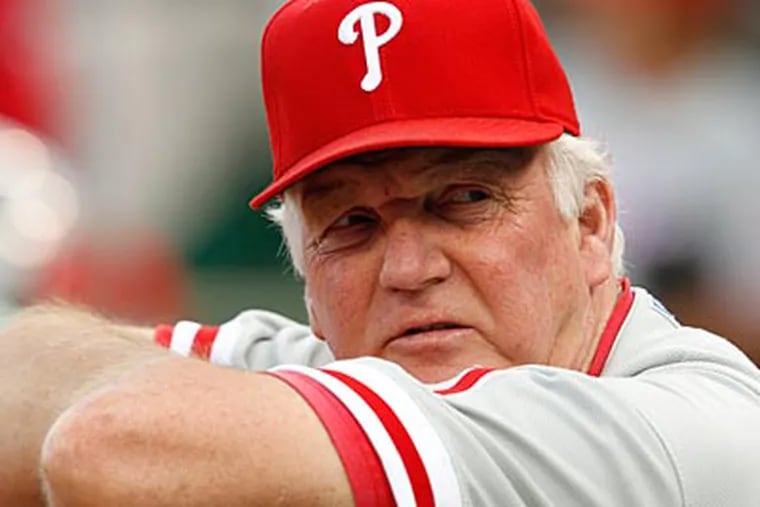 Phillies manager Charlie Manuel told John Mayberry Jr. that he must hit righthanded pitchers better. (Gene J. Puskar/AP)