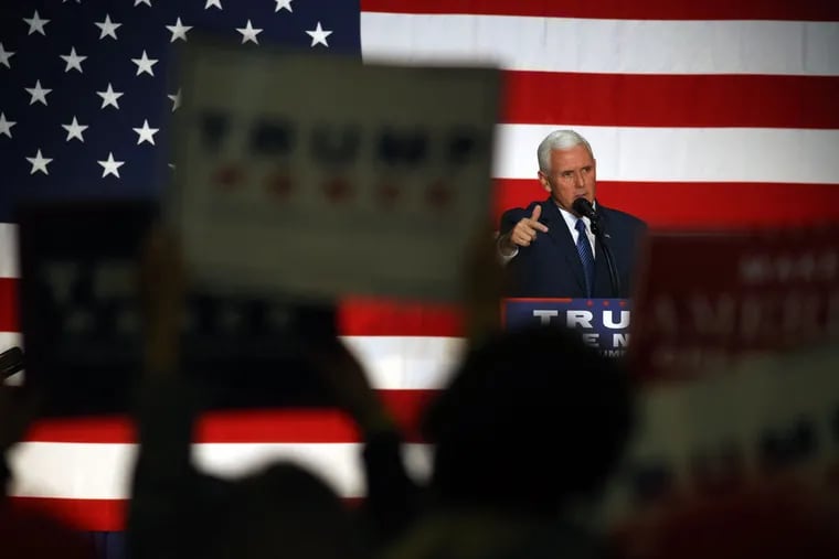 Republican vice presidential candidate Mike Pence campaigns in Bensalem on Friday, Oct. 28, 2016.