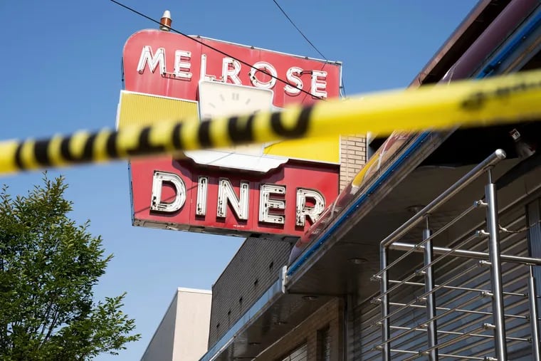 Melrose Diner at 15th Street and Snyder Avenue on the morning of July 25, after an overnight fire.