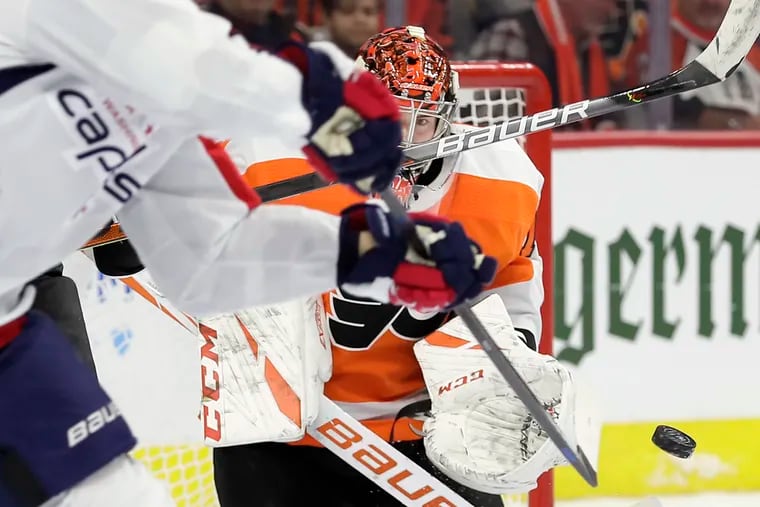 Flyers goalie Carter Hart, making one of his 35 saves Wednesday against Washington, will make his fifth start in the last six games Friday in Ottawa.