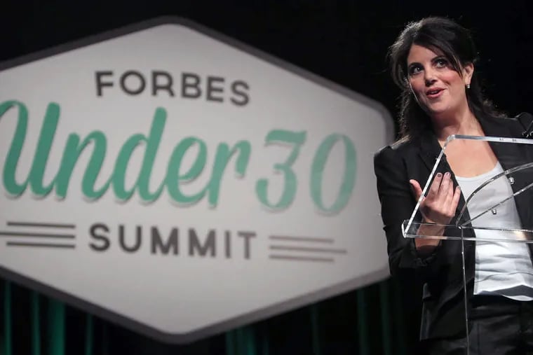 Monica Lewinsky at the Forbes 30 Under 30 Summit in 2014. Lewinsky wrote in Vanity Fair that year that she found Hillary Clinton's "impulse to blame the Woman — not only me, but herself — troubling."