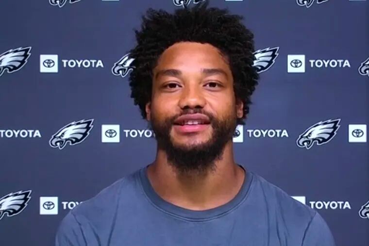 Eagles free-agent signee Eric Wilson during his introductory news conference.