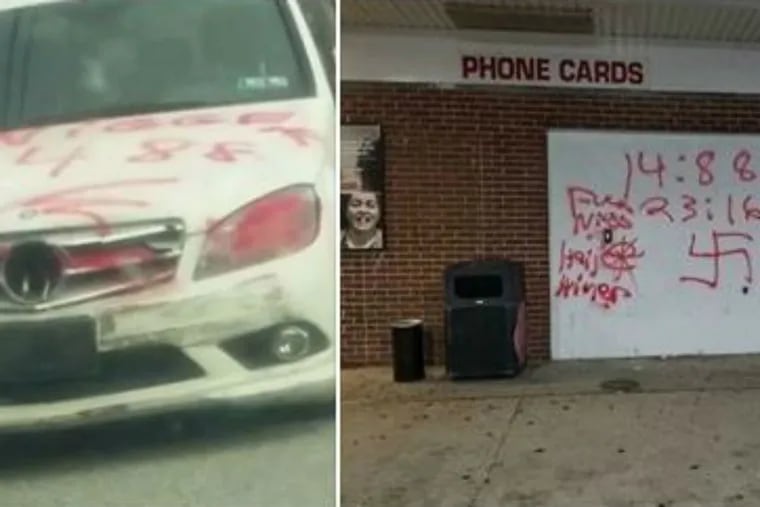 Racist and anti-Semitic vandalism that police say was left on a car and storefront in Coatesville early Tuesday.