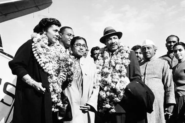 In 1959, the Rev. Dr. Martin Luther King Jr. and his wife, Coretta Scott King, visited India, where they met with followers of Gandhi and placed a wreath at his memorial