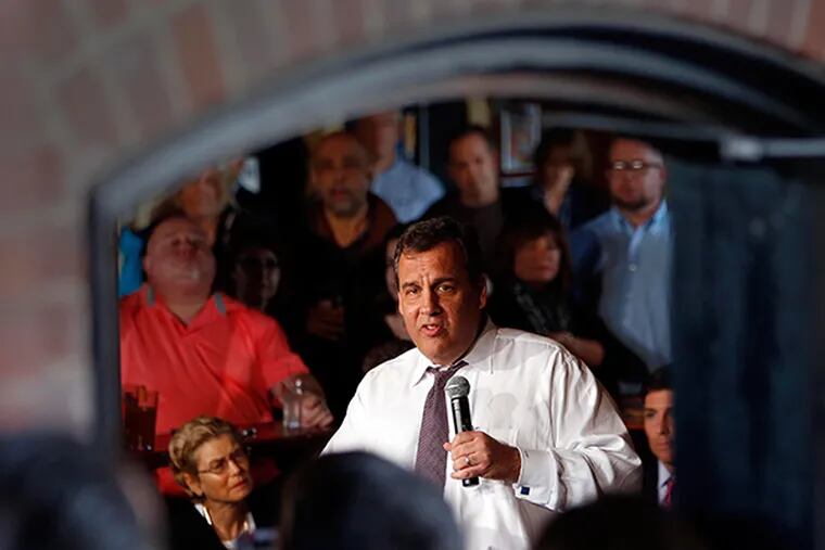 New Jersey Gov. Chris Christie speaks at a town meeting at Fury's Publick House in Dover, N.H., on Friday, May 8, 2015. (AP Photo / Jim Cole)