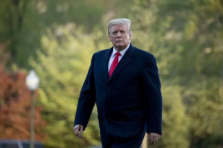 In this Monday, April 15, 2019 file photo, President Donald Trump walks on the South Lawn as he arrives at the White House in Washington, after visiting Minnesota.