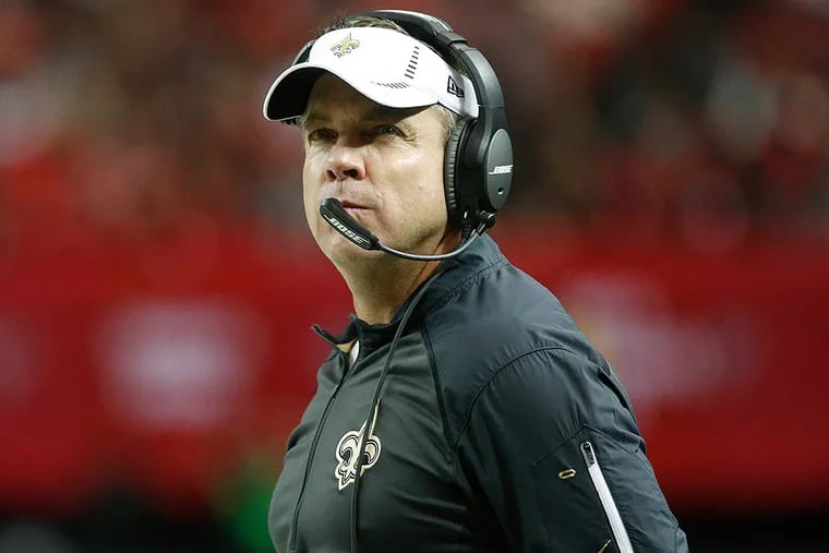 New Orleans Saints head coach Sean Payton on the sideline in the third quarter against the Atlanta Falcons at the Georgia Dome. The Saints won 20-17.