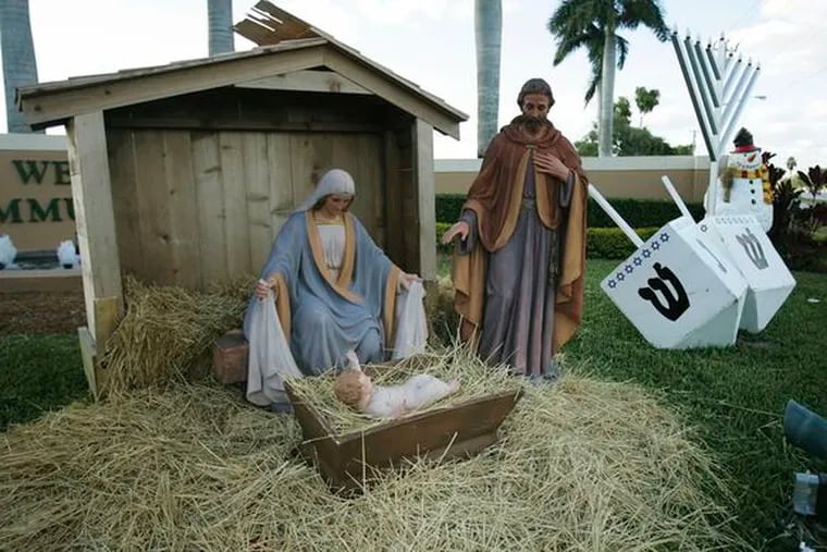 A Nativity scene at the Wellington, Fla., community center. A GPS device led to the recovery of the stolen Jesus figure and the arrest of a suspect.