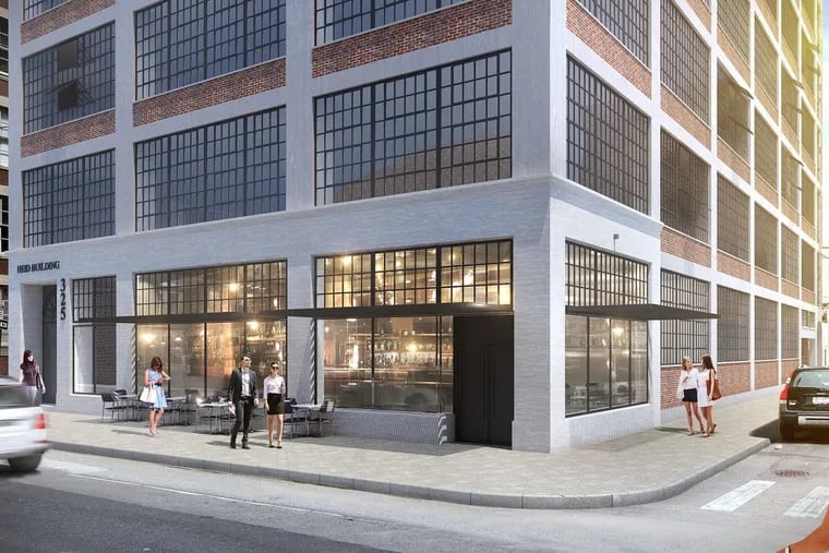 Artist’s rendering of the Heid Building apartment project planned for a 13th and Wood St. industrial building, as seen from ground level facing northeast.
